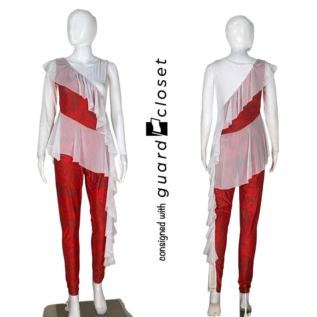 19 Red White One Sleeve Unitards by Dance Sophisticates