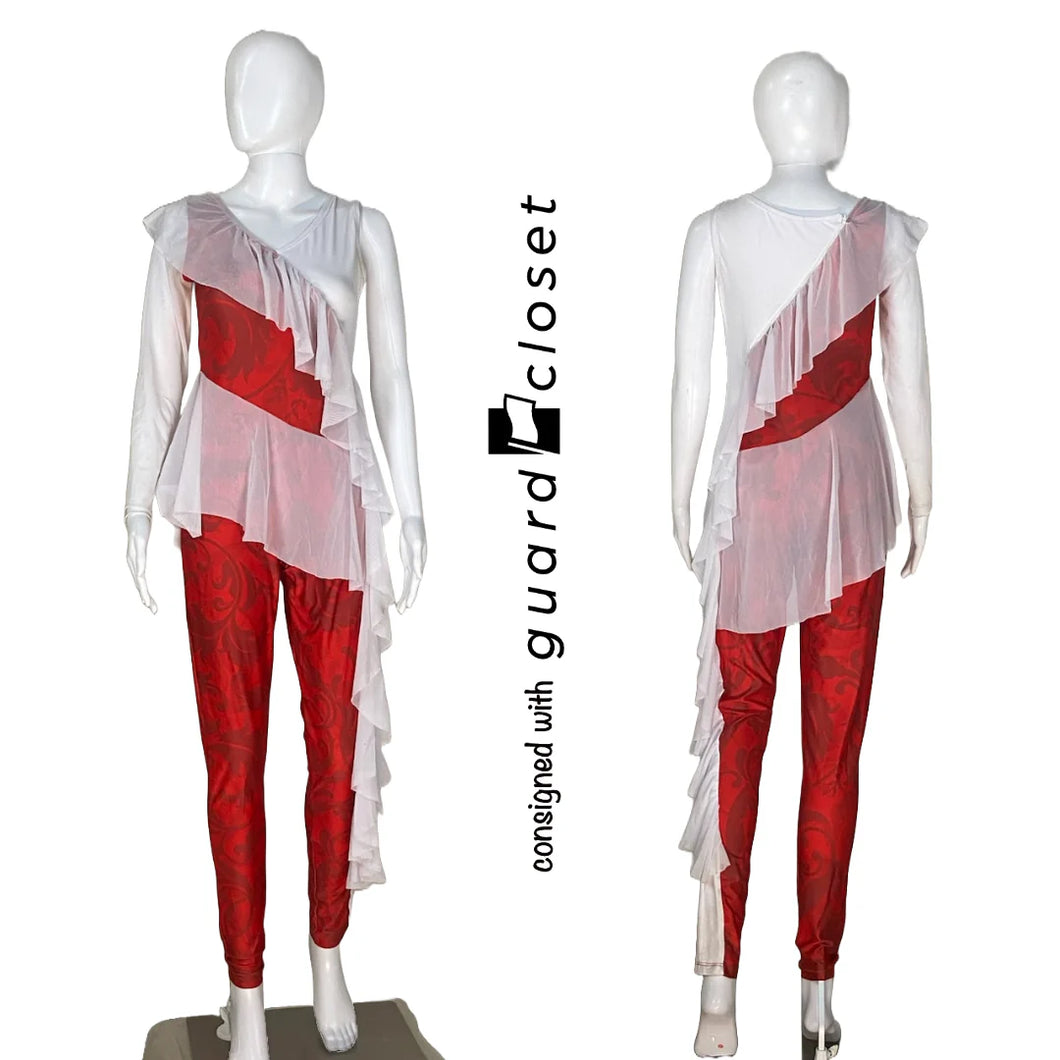 19 Red White One Sleeve Unitard by Dance Sophisticates