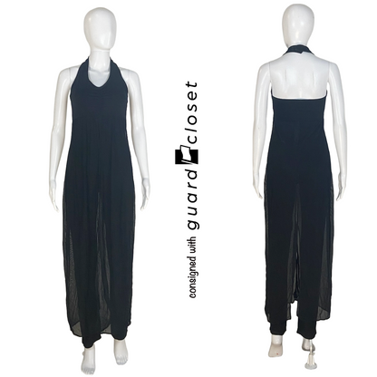 8 Solid Black Halter Skirted Unitards