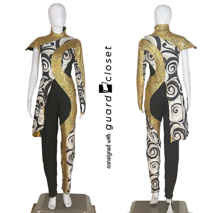 103 Gold Black Circle Swirl One Sleeve Unitards by Showday