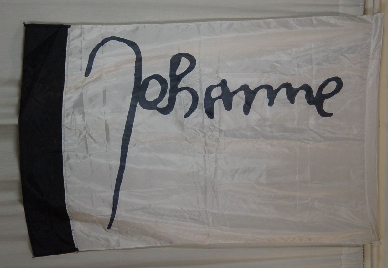 8 White Flags W/ Black Script