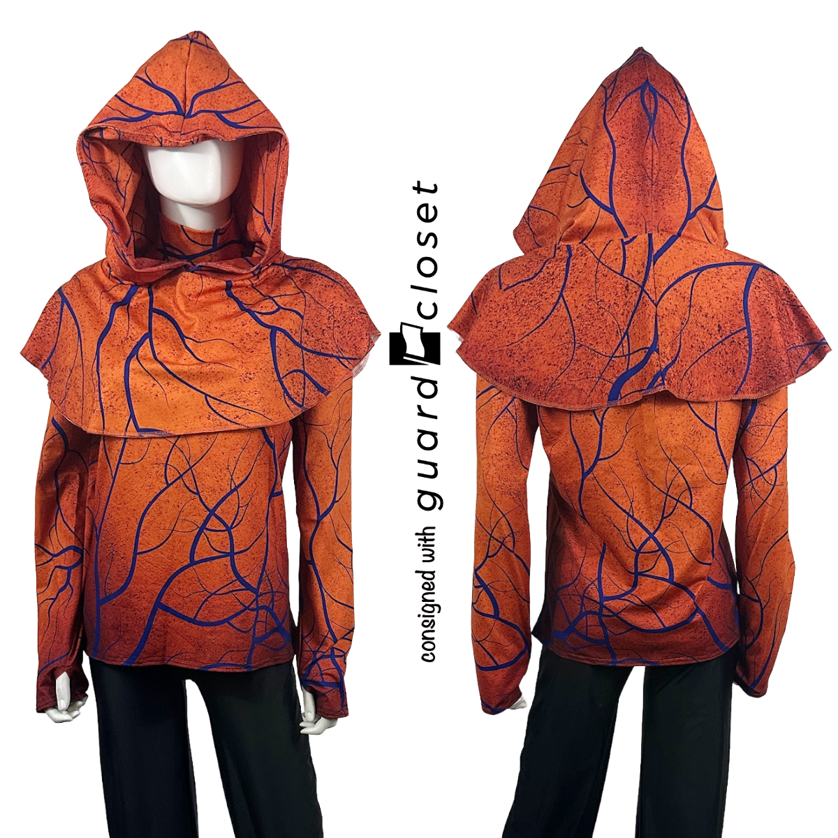 21 Orange long sleeve marching tops and removable hoods with blue vein design by StylePlus