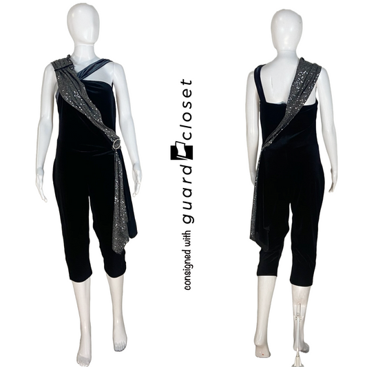 17 Black Capri Unitards with Silver Sash