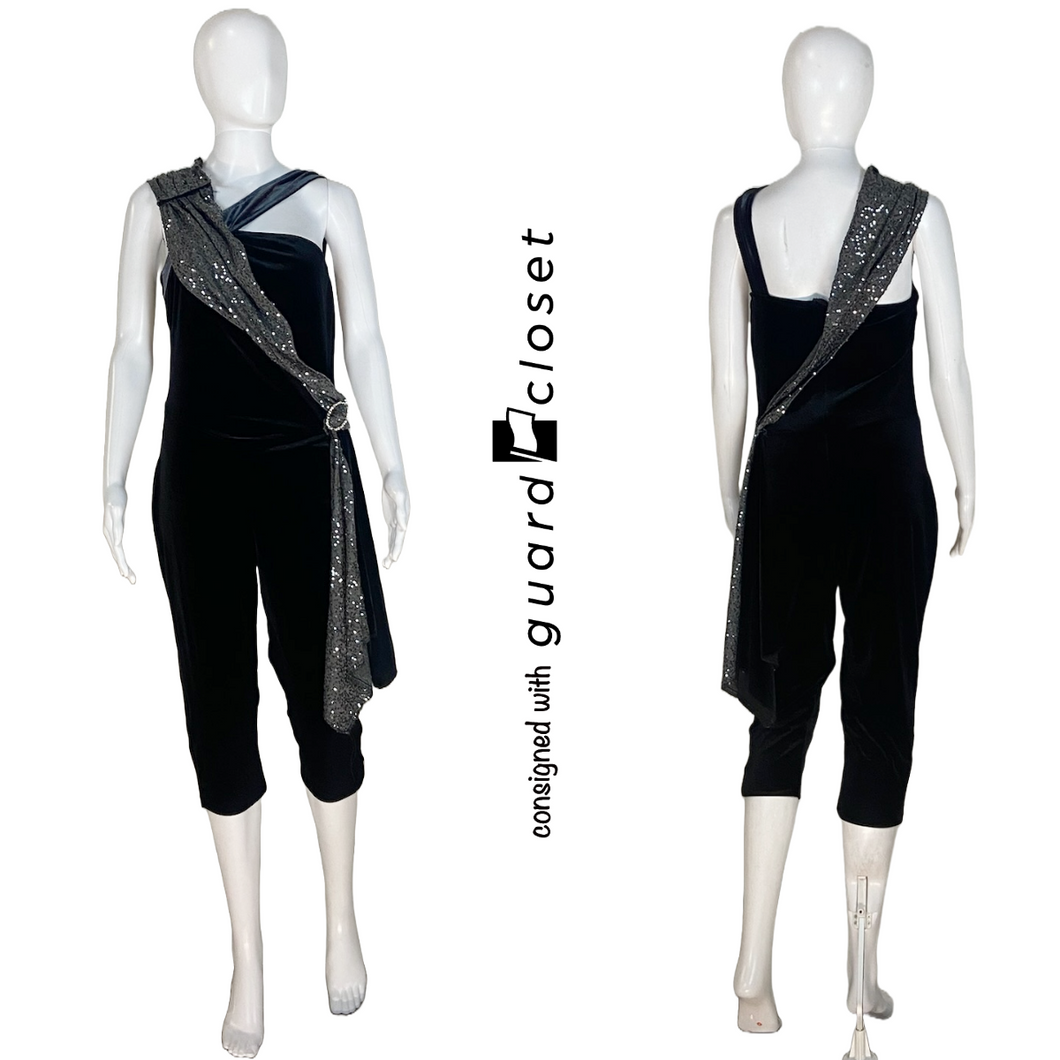 17 Black Capri Unitards with Silver Sash