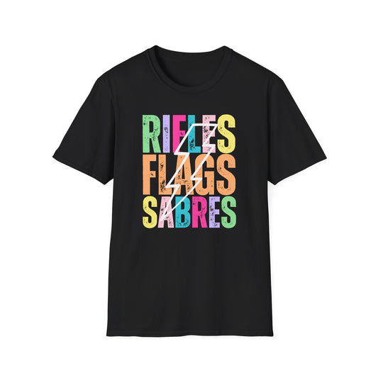 Starting Line Design Co - Colorful Lightning Bolt Flags Rifles Sabres Tee