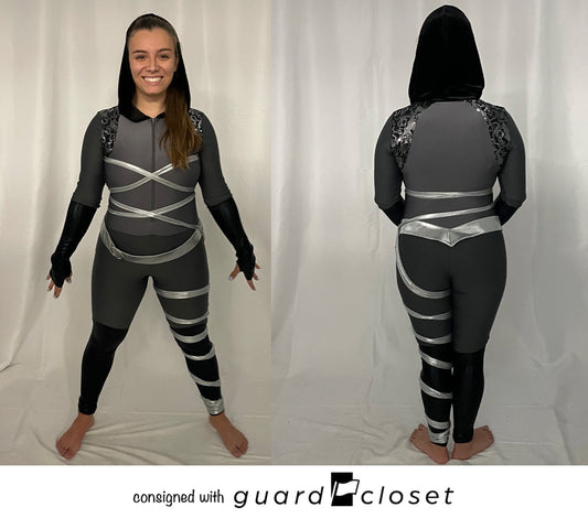 7 gray black hooded unitards with belt by Creative Costuming & Designs