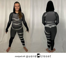 Load image into Gallery viewer, 7 gray black hooded unitards with belt by Creative Costuming &amp; Designs
