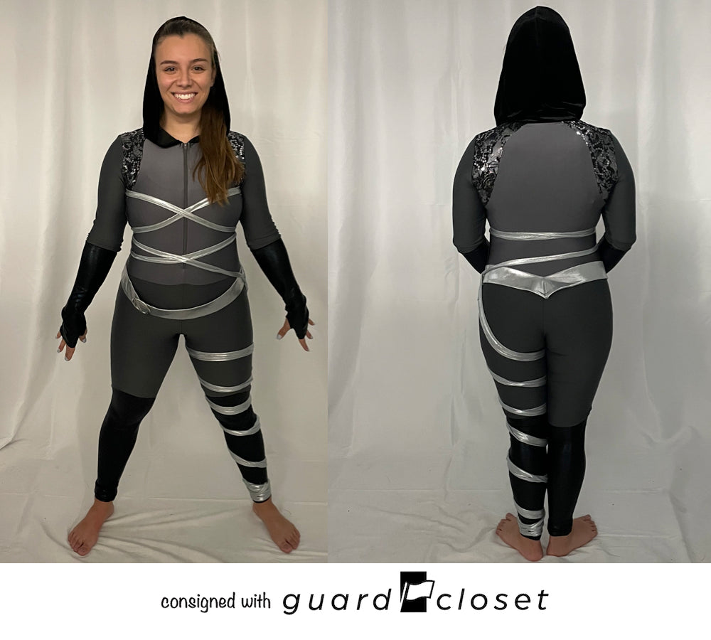 7 gray black hooded unitards with belt by Creative Costuming & Designs