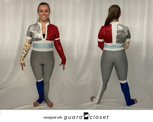 7 gray red blue white tan map unitards by Creative Costuming & Designs