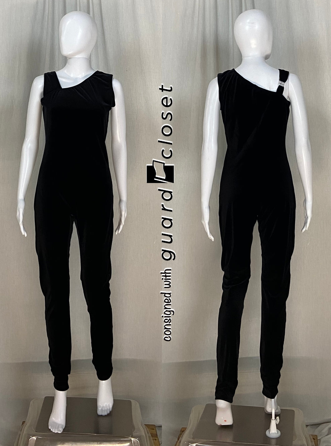 10 solid black asymmetrical neck sleeveless Creative Costuming & Designs unitards