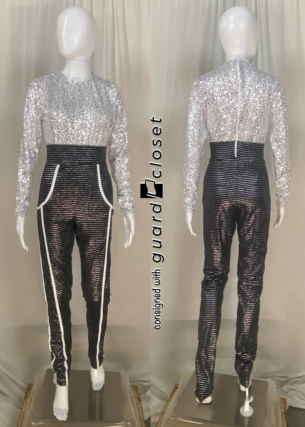 12 black white silver long sleeve Creative Costuming & Designs unitards