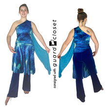 Load image into Gallery viewer, 13 Female + 1 Male Blue/Aqua skirted one shoulder Dance Sophisticates Unitard
