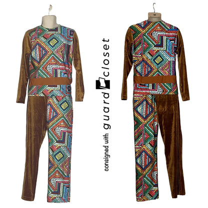 8 Female + 1 Male Brown Multicolor Skirted Capri Unitards Avant Guard