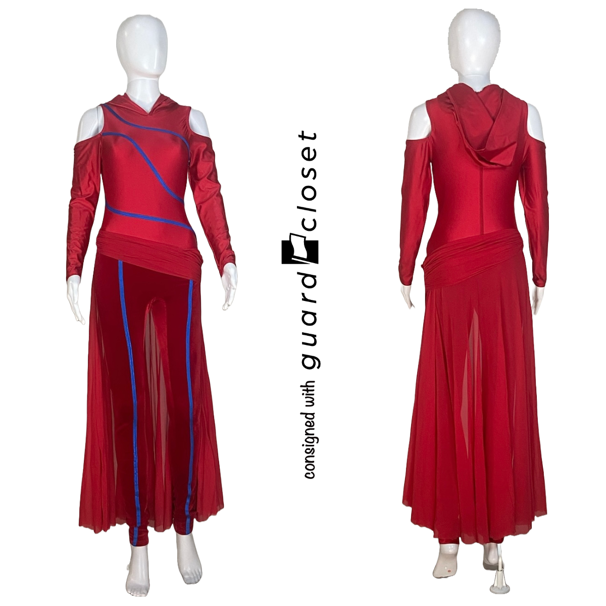 14 Long Sleeve Red w/ Blue Piping Hooded Skirted Unitards by Creative Costuming & Designs