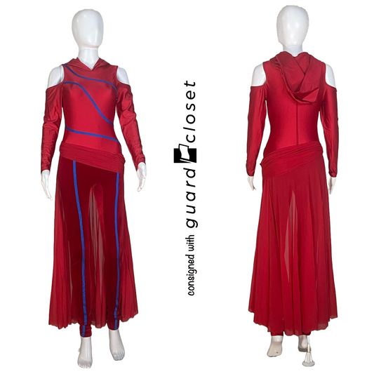 14 Long Sleeve Red w/ Blue Piping Hooded Skirted Unitards by Creative Costuming & Designs