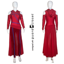 Load image into Gallery viewer, 12 Long Sleeve Red w/ Blue Piping Hooded Skirted Unitards by Creative Costuming &amp; Designs
