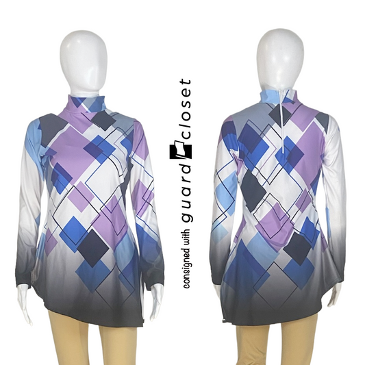 12 Blue Black Purple Argyle Diamond Motif Tunics  by StylePlus