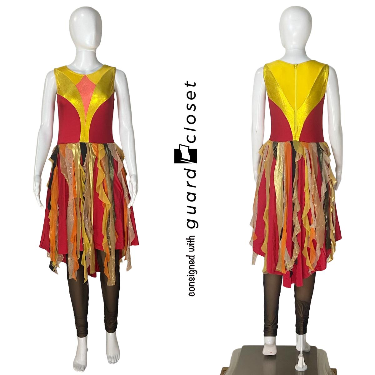 27 Dark Red to Bright Red Orange Yellow Gold Reveal Convertible Sleeveless Unitards by Creative Costuming & Designs