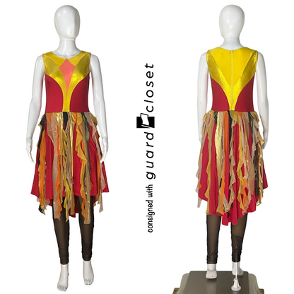 27 Dark Red to Bright Red Orange Yellow Gold Reveal Convertible Sleeveless Unitards by Creative Costuming & Designs