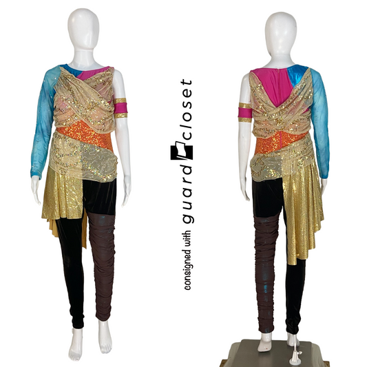 12 Gold Orange Aqua One Sleeve Unitards and Scarves by Creative Costuming & Designs