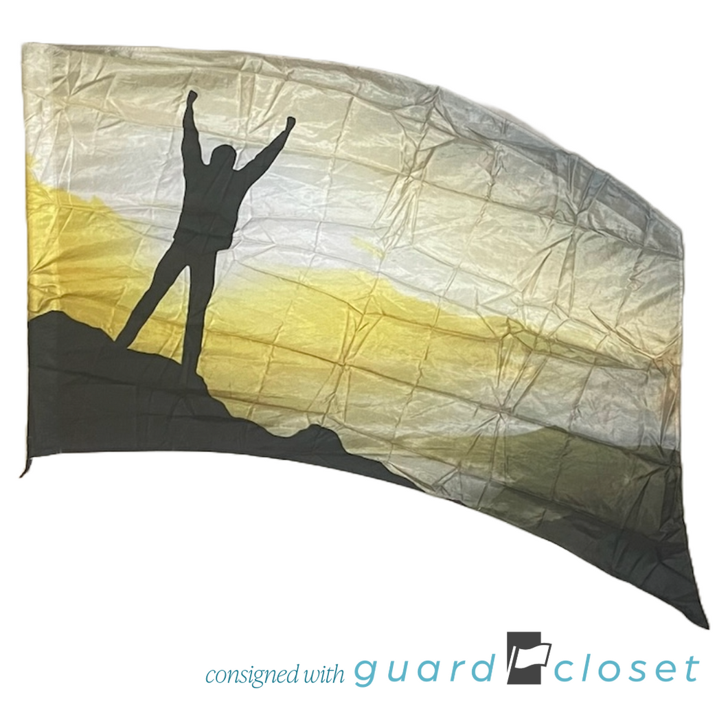10 black yellow climber mountaintop silhouette flags