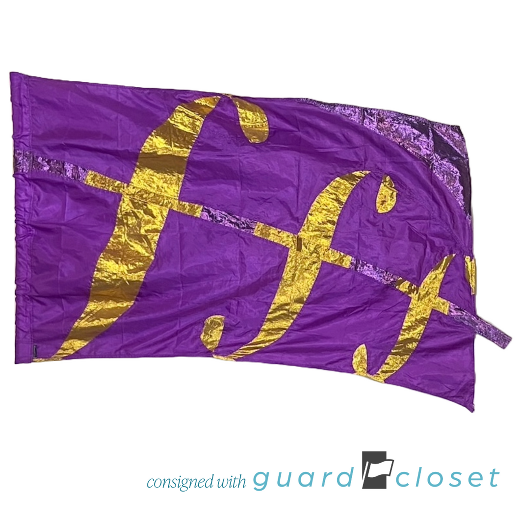 12 purple gold forte symbol flags by R&S Marching Arts