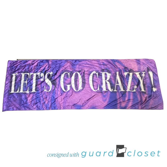 7 purple "Let's Go Crazy" banner flags by Field & Floor FX