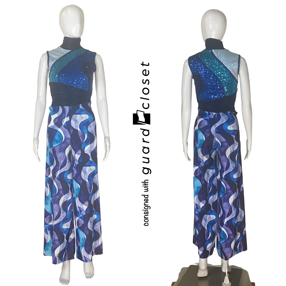 Shades of Blue Sleeveless Jumpsuits| Showday | Set of 7