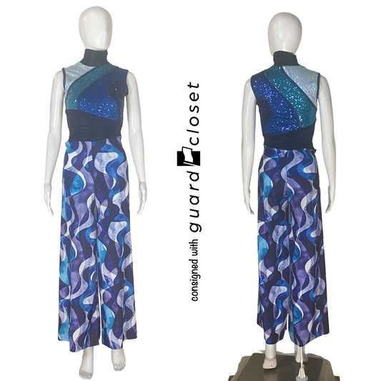 Shades of Blue Sleeveless Jumpsuits| Showday | Set of 7