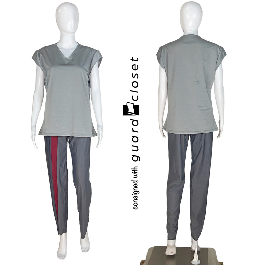 26 Gray With Maroon Accent Tops and Pants