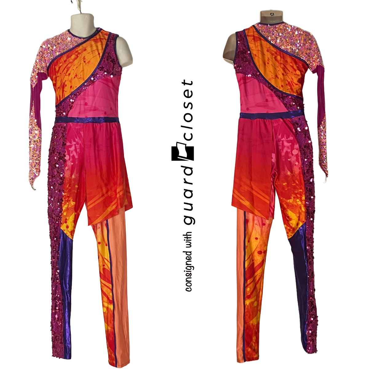 Purple Orange One Sleeve Skirted Unitards  | Dance Sophisticates | Set of 15