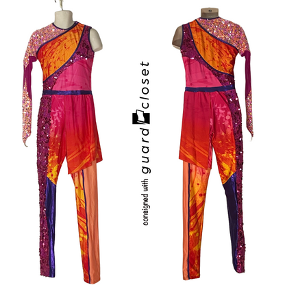 Purple Orange One Sleeve Skirted Unitards  | Dance Sophisticates | Set of 15