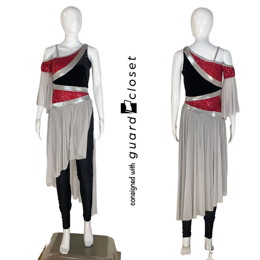 6 Red Black Silver Skirted Unitards by A Wish Come True