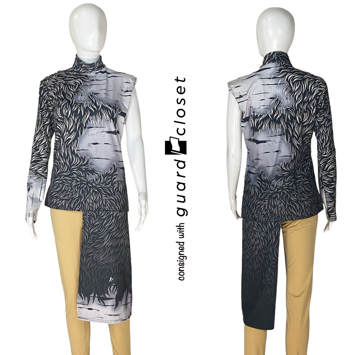 Black and Gray One Sleeve Wolf Performance Tops with Drape | Synced Up Designs | Set of 63
