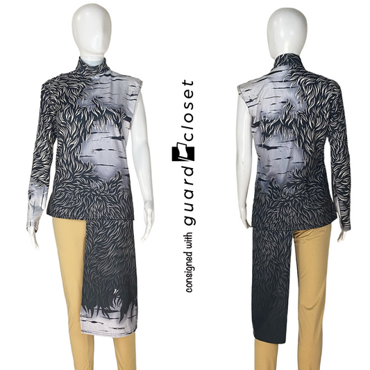 Black and Gray One Sleeve Wolf Performance Tops with Drape | Synced Up Designs | Set of 63