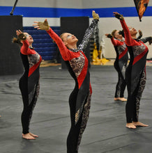 Load image into Gallery viewer, 34 Black Red Gears Long Sleeve Unitards by Band Hall
