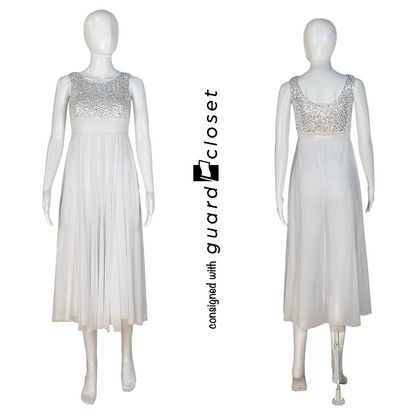 13 White Silver Sequin Sleeveless Skirted Unitards + 1 Silver Sequin Sleeveless Top