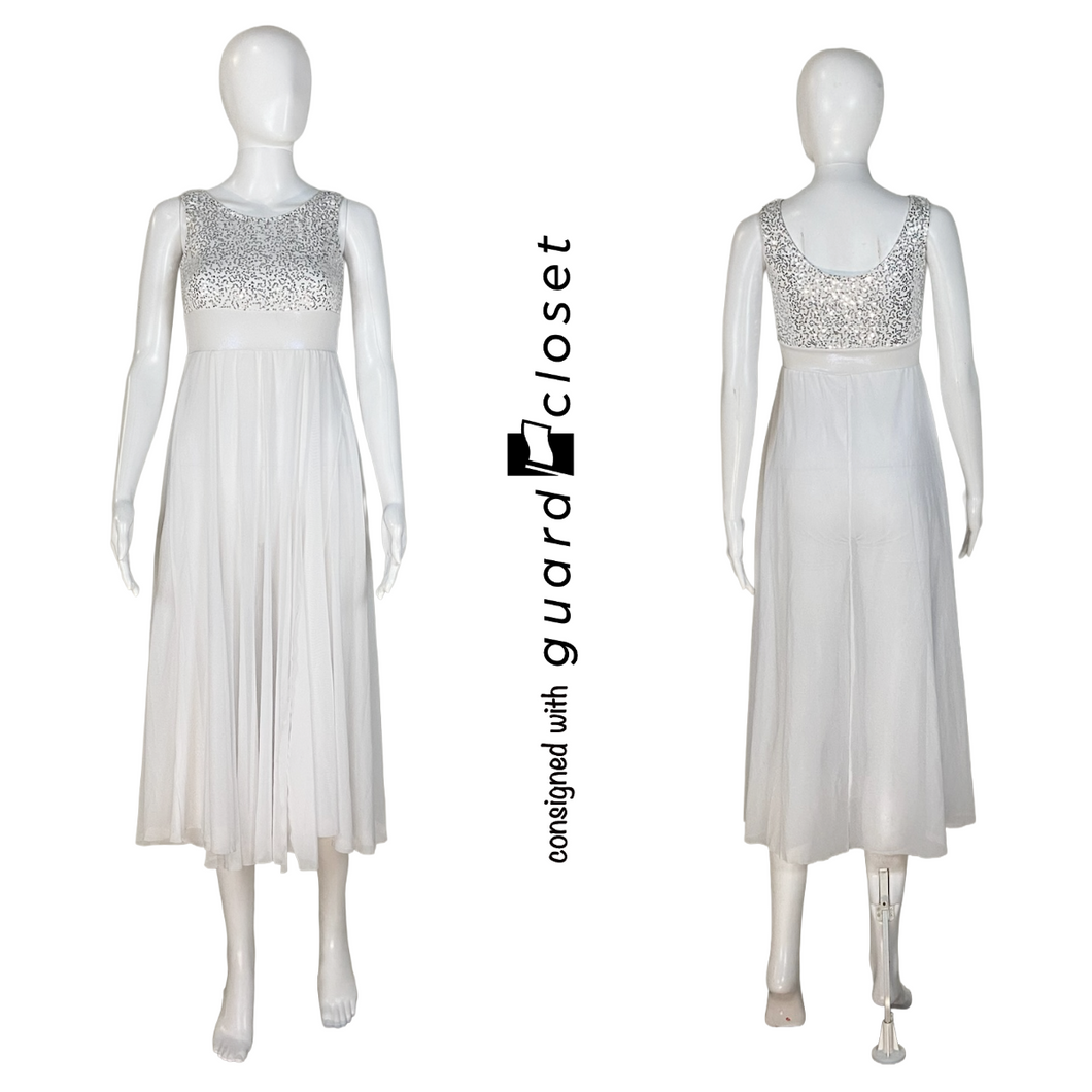 13 White Silver Sequin Sleeveless Skirted Unitards + 1 Silver Sequin Sleeveless Top