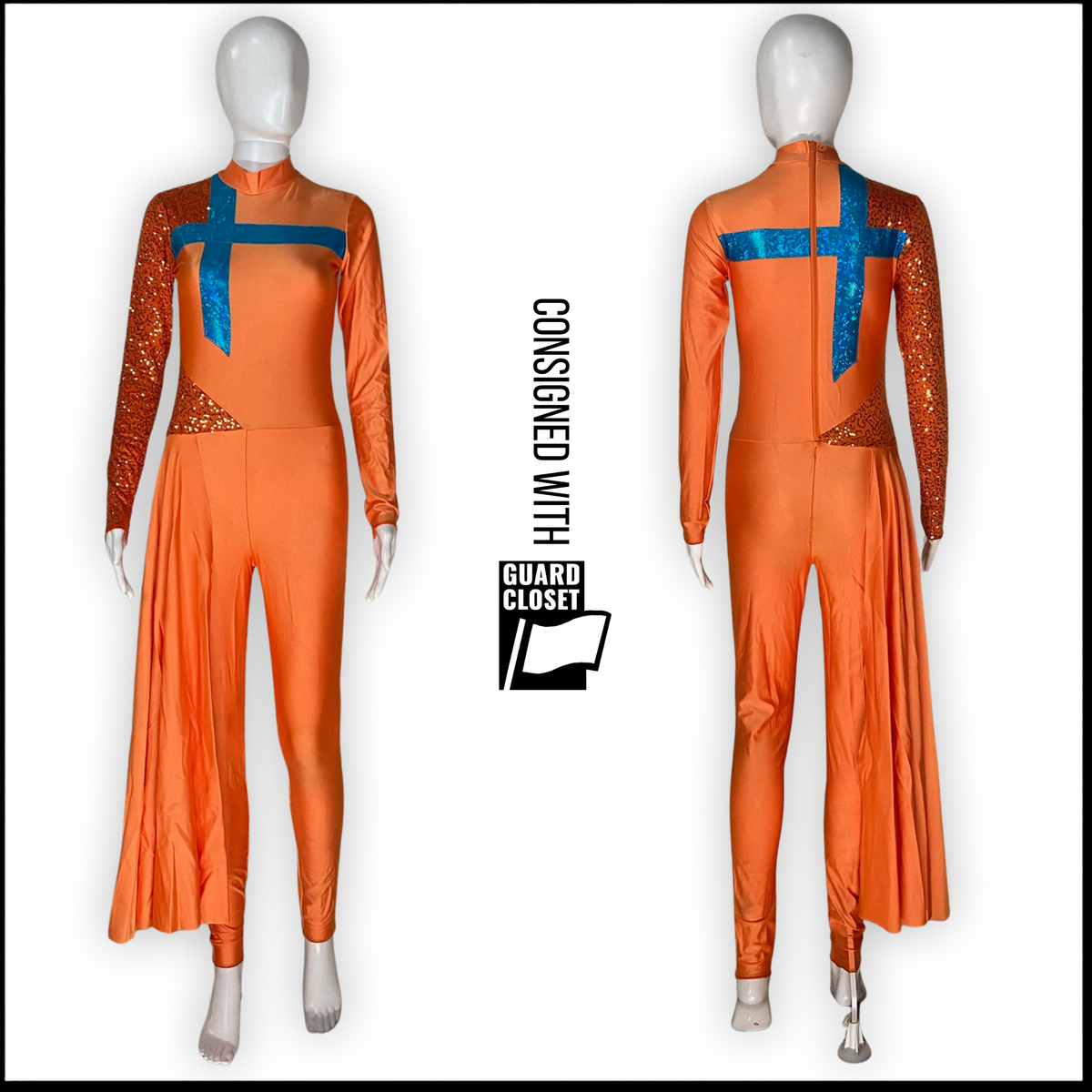 Orange and Aqua Long Sleeve Skirted Unitards | guardcloset | Set of 13