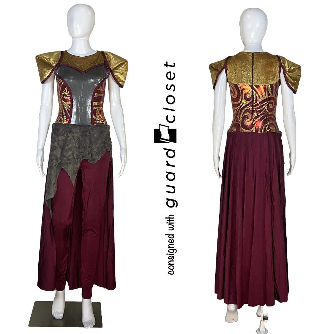 17 Burgundy Gold Grey Unitard w/ Skirted Back by Georgie Girl