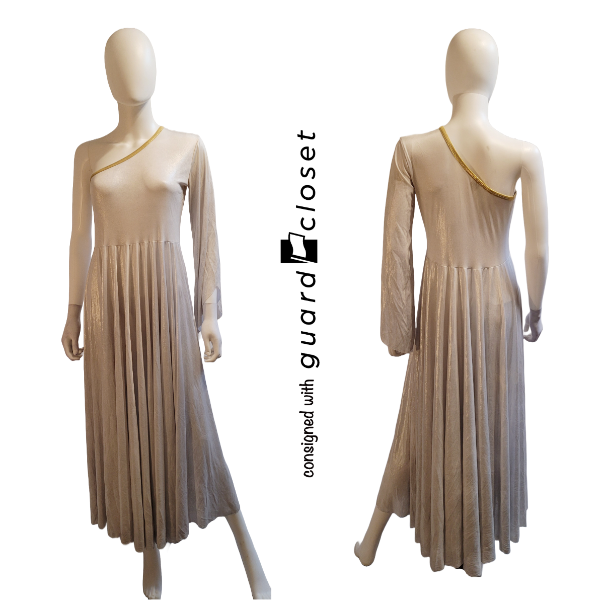 8 Silver Light Gray Gold Long Sleeve Off Shoulder Dress  by A Wish Come True