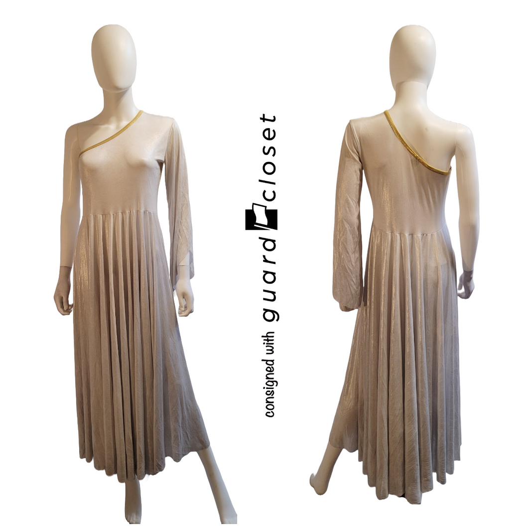 8 Silver Light Gray Gold Long Sleeve Off Shoulder Dress  by A Wish Come True