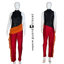 Load image into Gallery viewer, 9 Red Black Orange Sleeveless Unitards by Creative Costuming &amp; Designs
