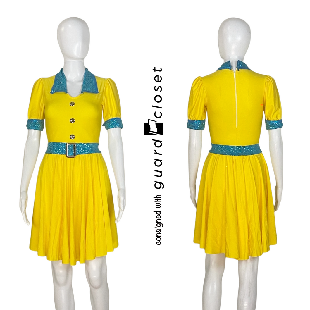 11 Yellow Aqua Last Train Home Short Sleeve Dresses  by A Wish Come True