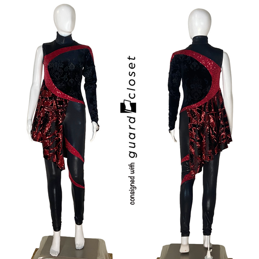 Red Black One Sleeve Skirted Unitards | Showday | Set of 10