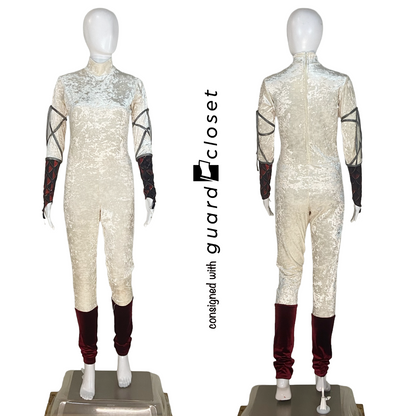 27 Ivory Long Sleeve Unitards with Maroon Black Vests by Dance Sophisticates