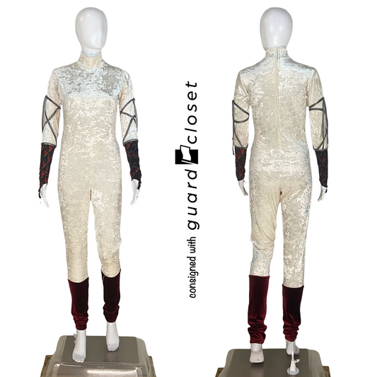 27 Ivory Long Sleeve Unitards with Maroon Black Vests by Dance Sophisticates