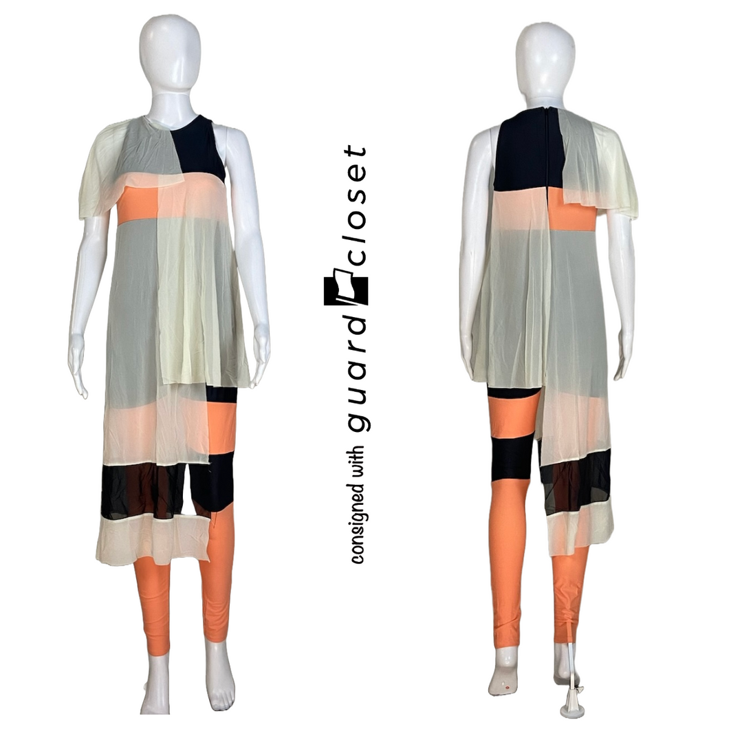 23 Beige Coral Black Sleeveless Unitard by Creative Costuming & Designs