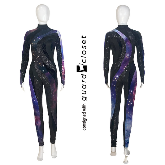 17 Black Purple Long Sleeve Galaxy Unitards by A Wish Come True
