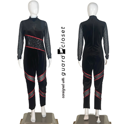 13 Varied Black Unitards and Rompers With Red Accents by Creative Costuming & Designs